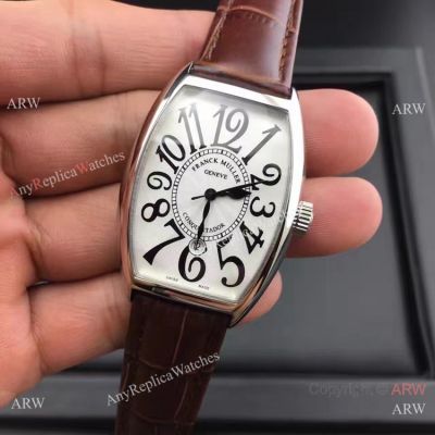 Franck Muller Conquistador Replica Watch SS White Dial Brown Leather 45mm